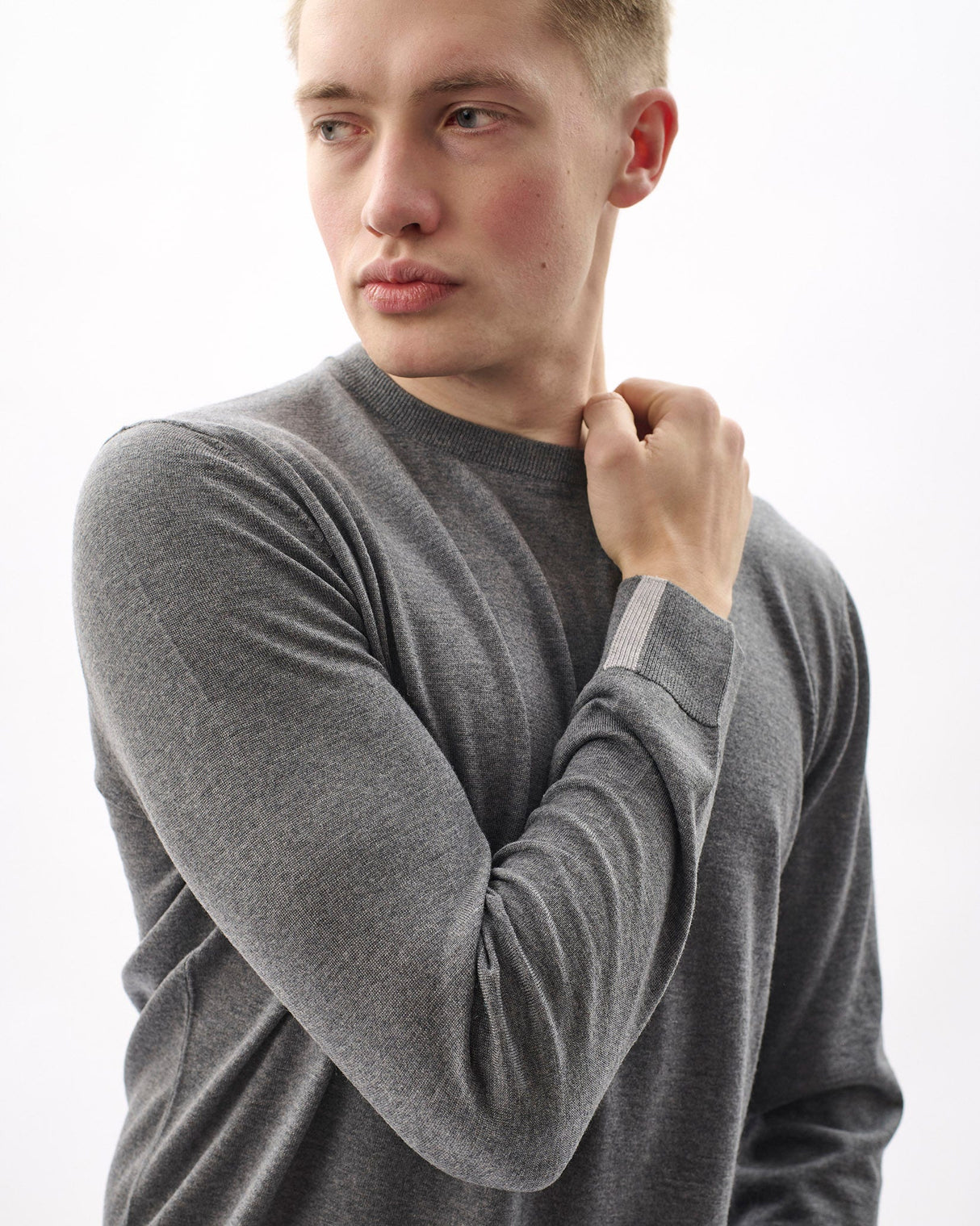 Unisex Grey 100% Merino Knit Crew Neck Jumper