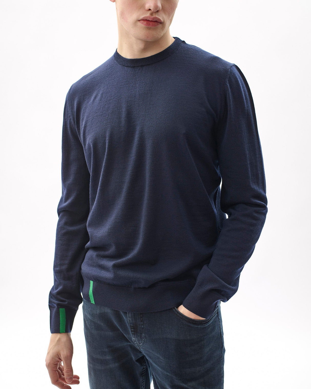 Navy-100%-Merino-Knit-Crew-Neck-Jumper