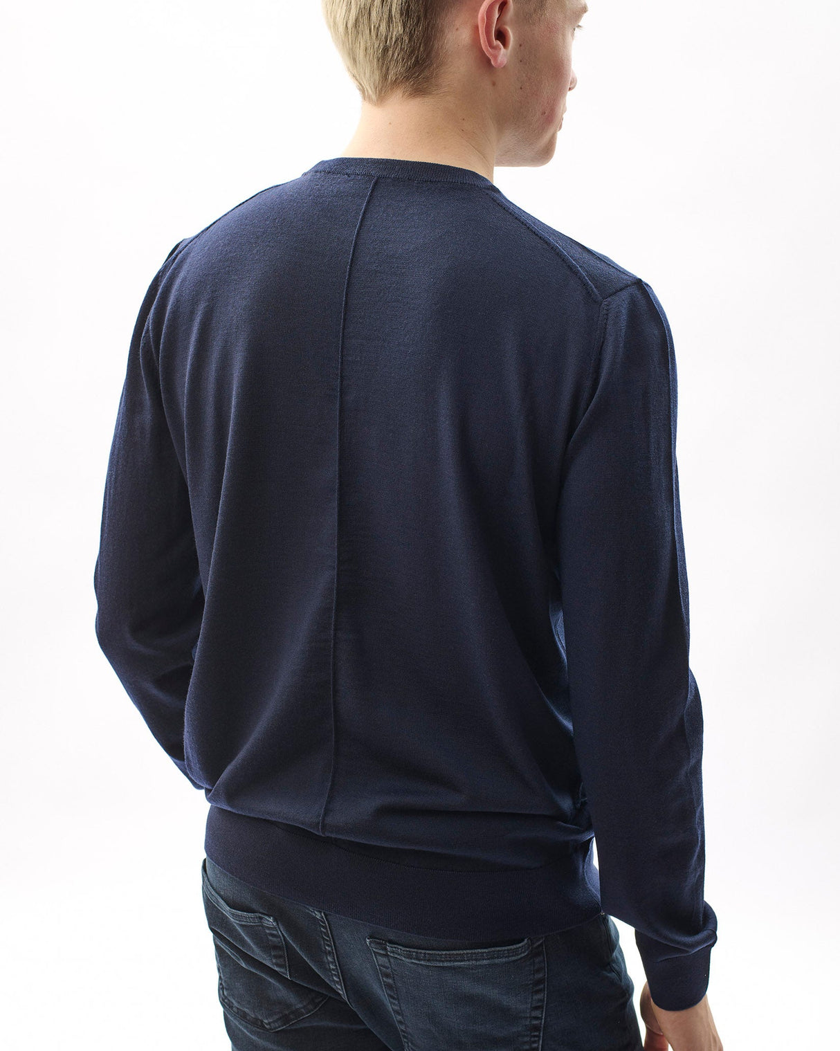 Unisex Navy 100% Merino Knit Crew Neck Jumper