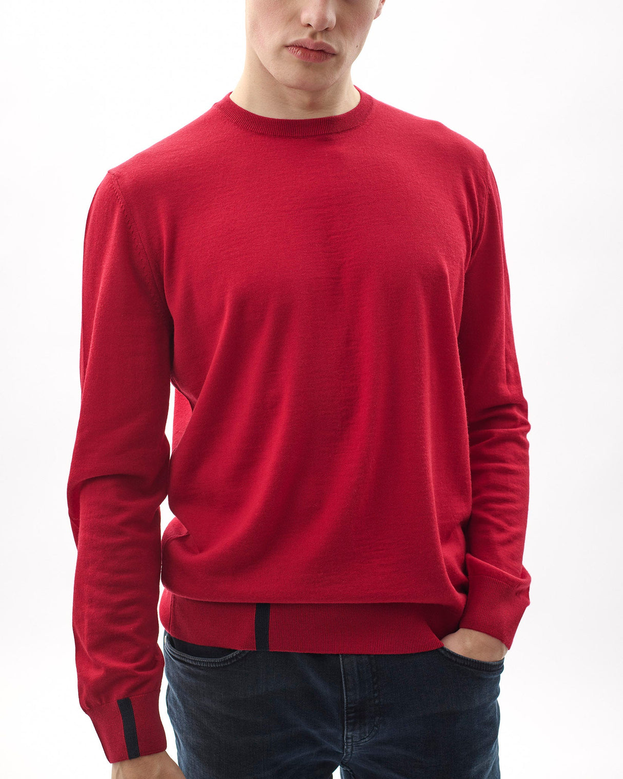 Unisex Red 100% Merino Knit Crew Neck Jumper