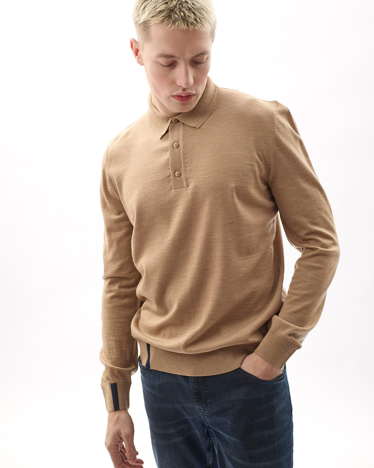 Biscuit-100%-Merino-Knit-Polo-Jumper