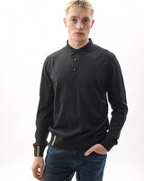 Black 100% Merino Knit Polo Jumper