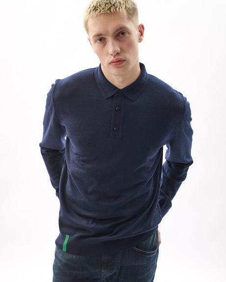 Navy-100%-Merino-Knit-Polo-Jumper