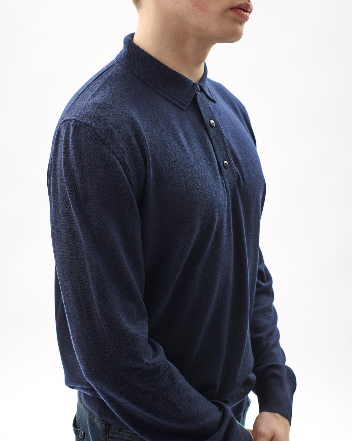Navy 100% Merino Knit Polo Jumper