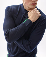 Navy 100% Merino Knit Polo Jumper