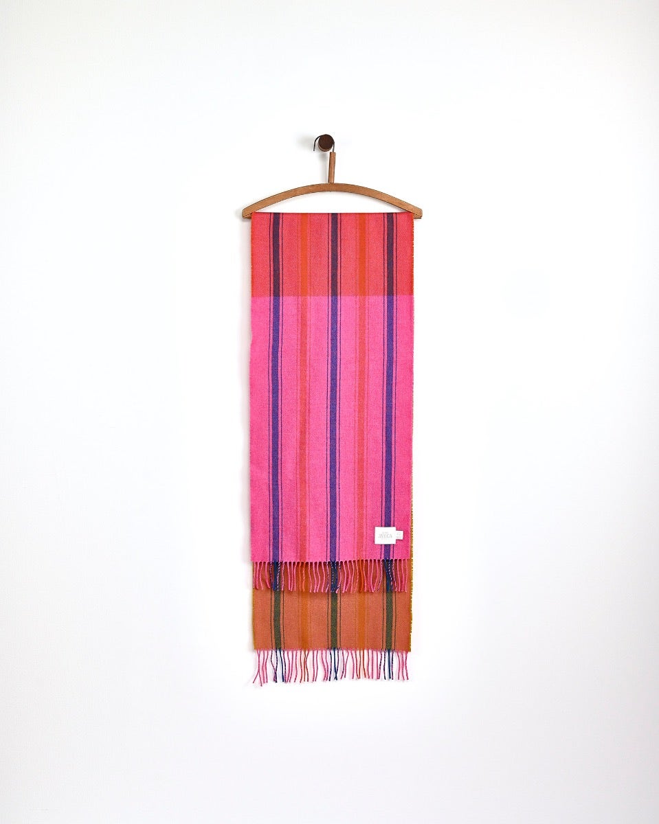Vertical Stripe Pink Wide Merino Scarf