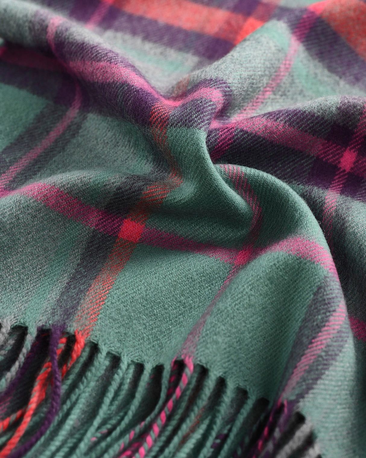 Oscar Check Green Ivy Wide Merino Scarf