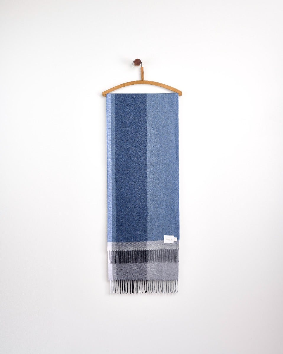 Contemporary Grey Blue Tweed Wide Merino Scarf