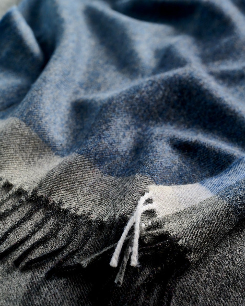 Contemporary Grey Blue Tweed Wide Merino Scarf