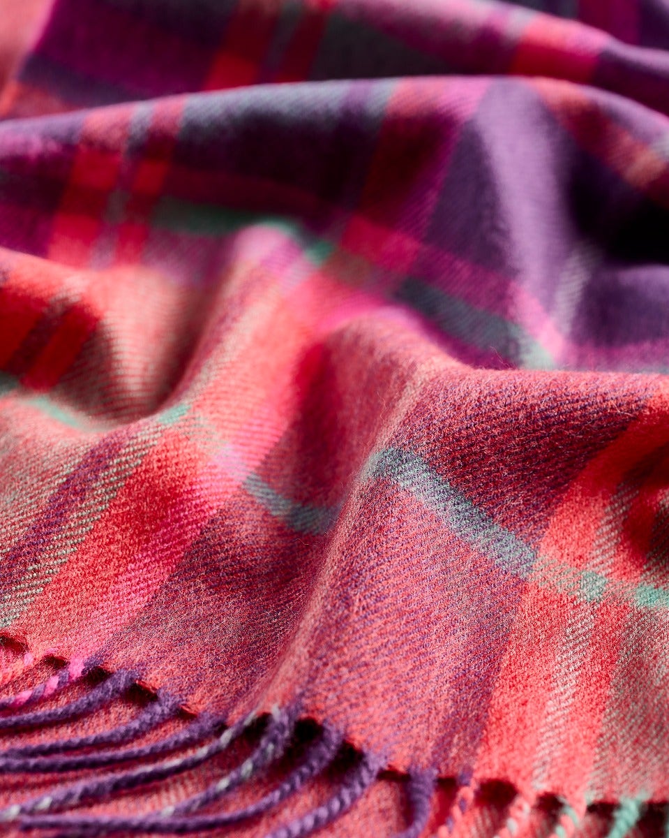 Oscar Check Purple Heart Wide Merino Scarf