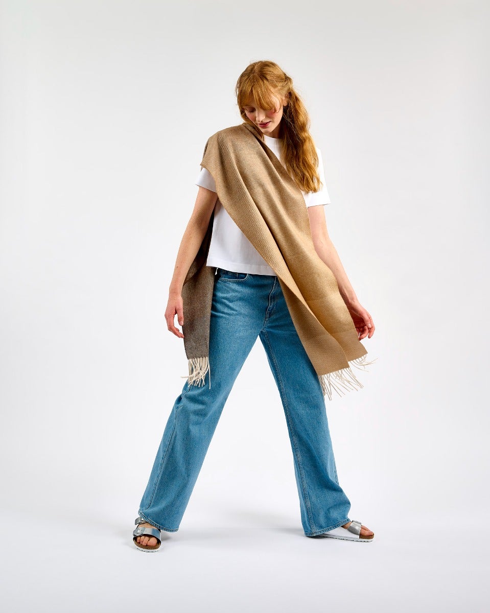 Ombre Camel Wide Merino Scarf