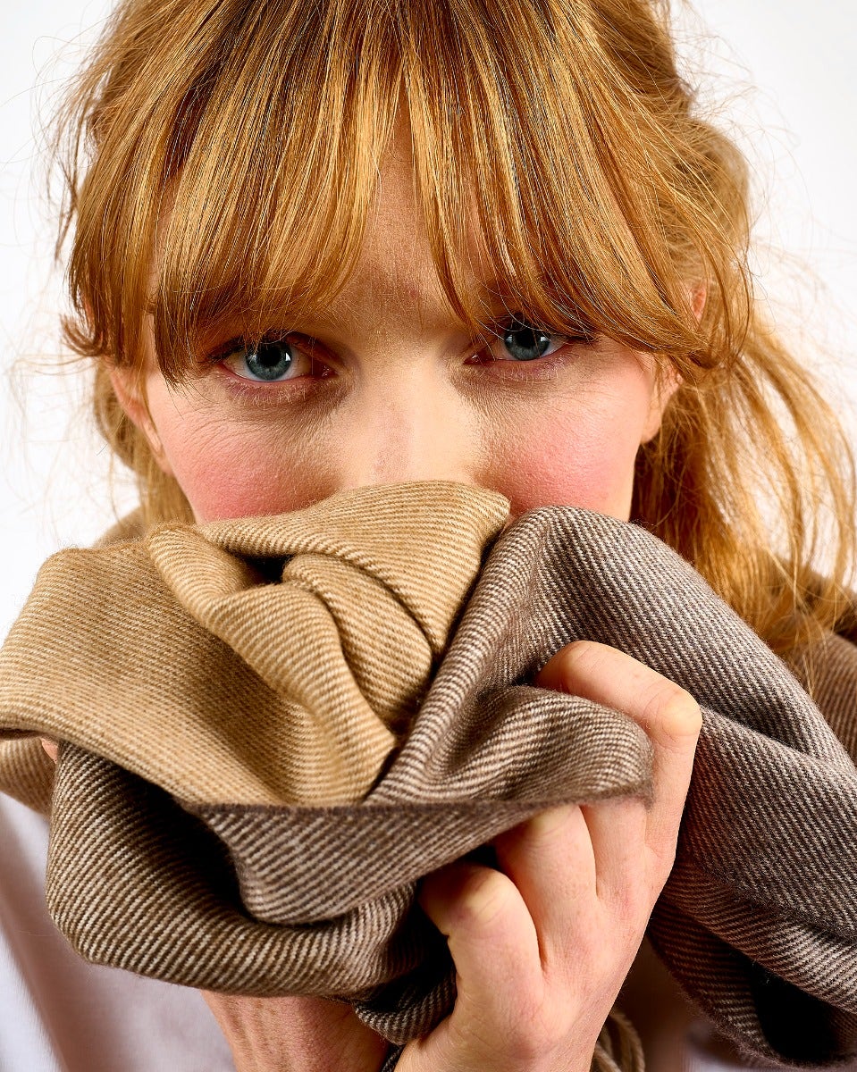 Ombre Camel Wide Merino Scarf