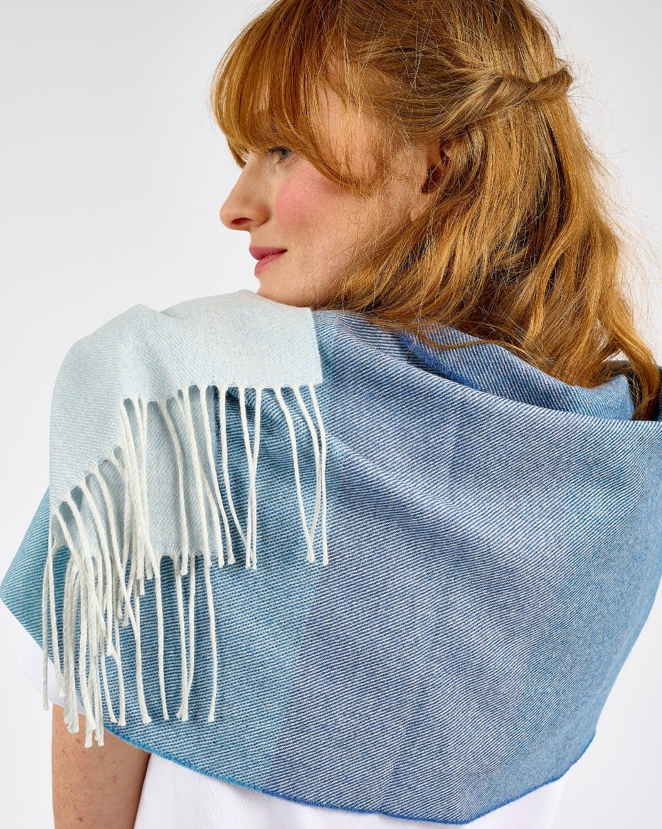 Ombre Denim Wide Merino Scarf