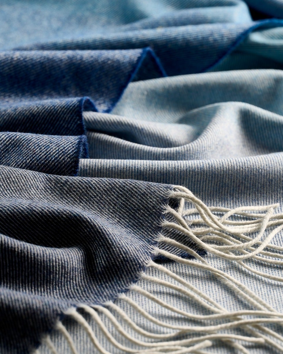 Ombre Denim Wide Merino Scarf
