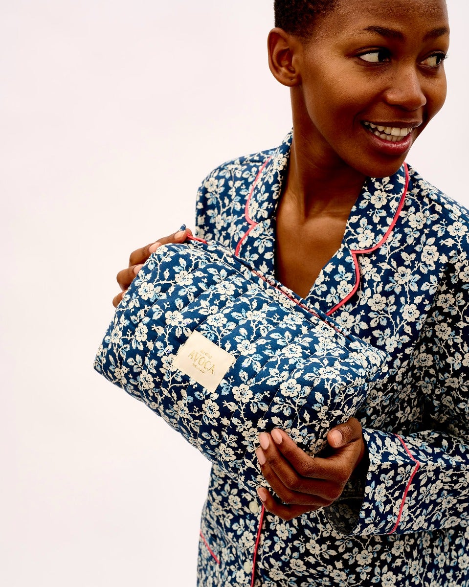 Mini Floral Navy Quilted Cosmetic Bag