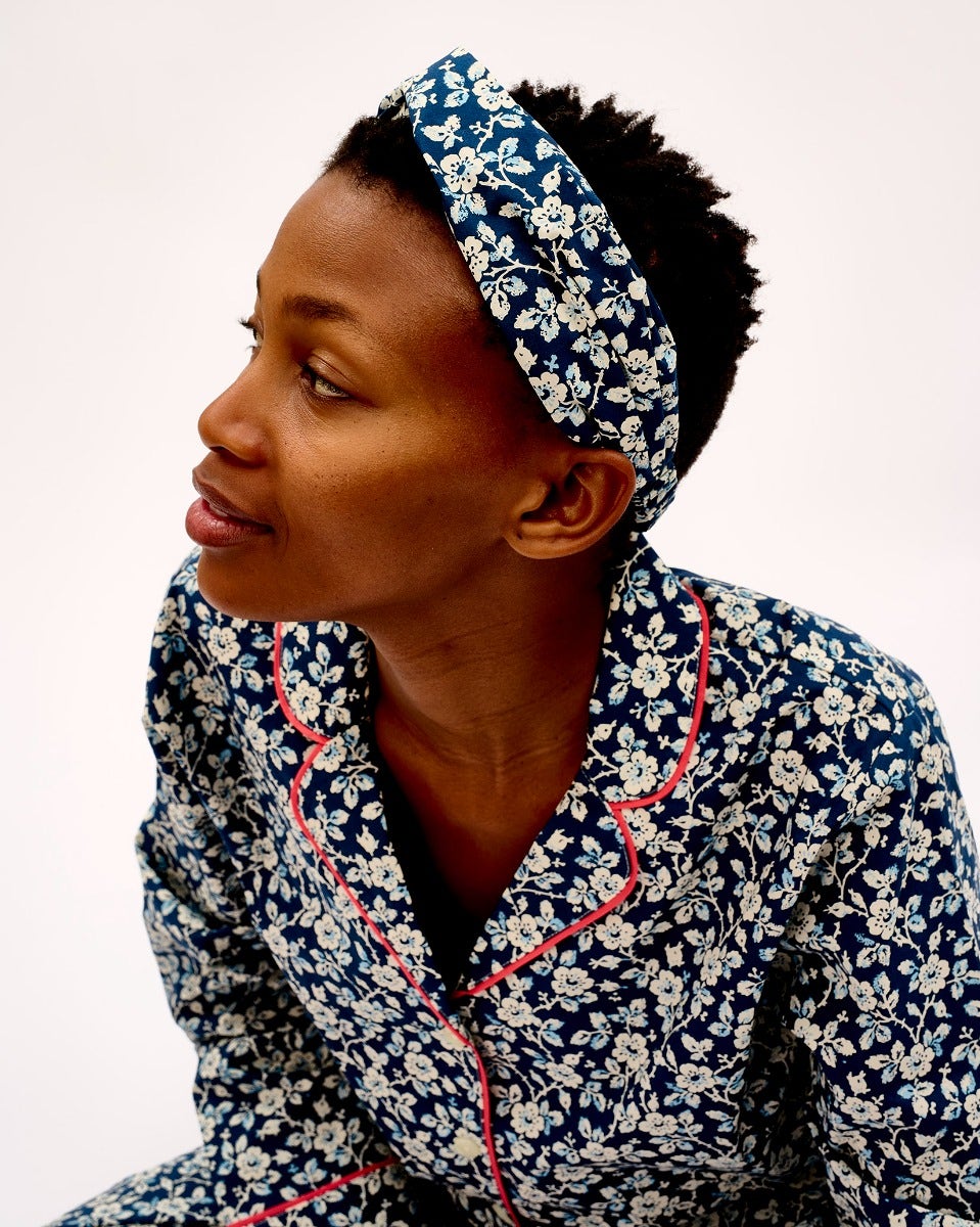 Mini Floral Navy Cotton Hair Band