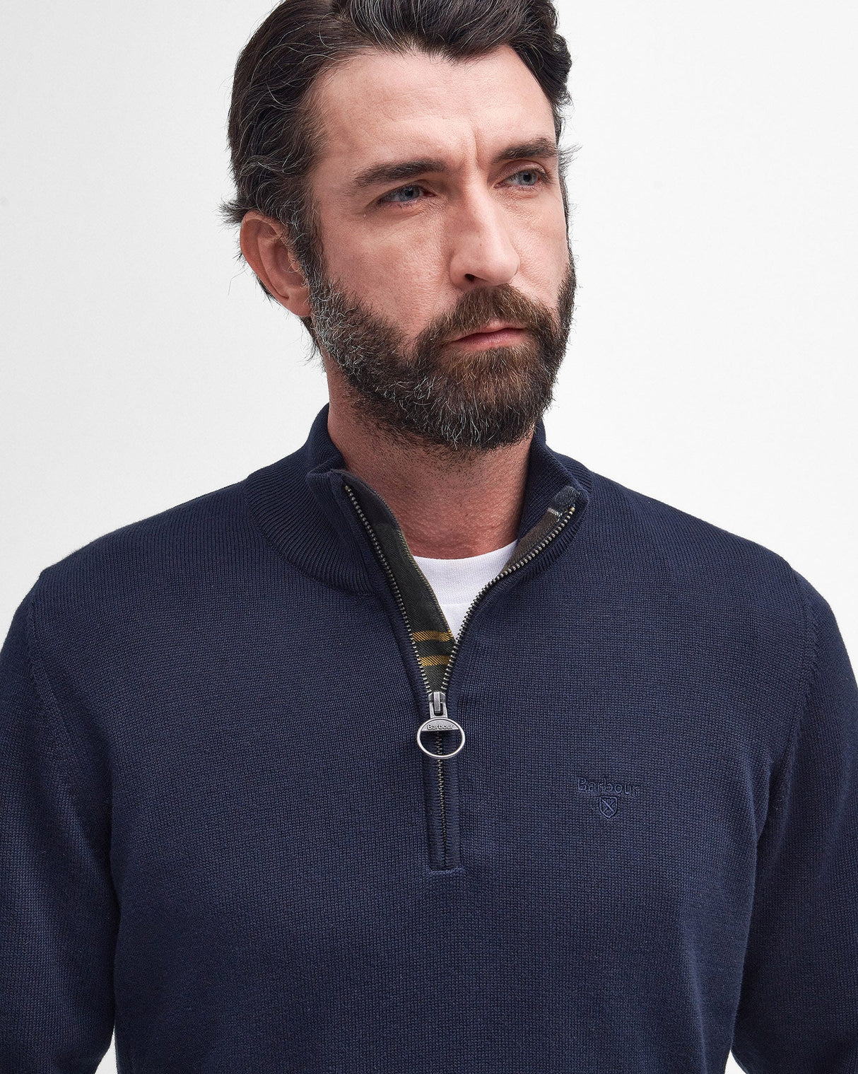 Navy Cotton Half Zip Knitted Jumper