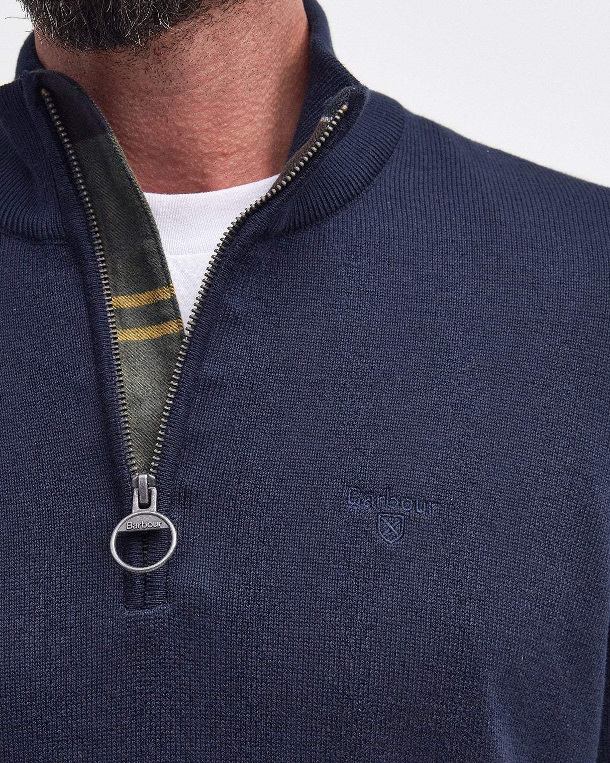 Navy Cotton Half Zip Knitted Jumper