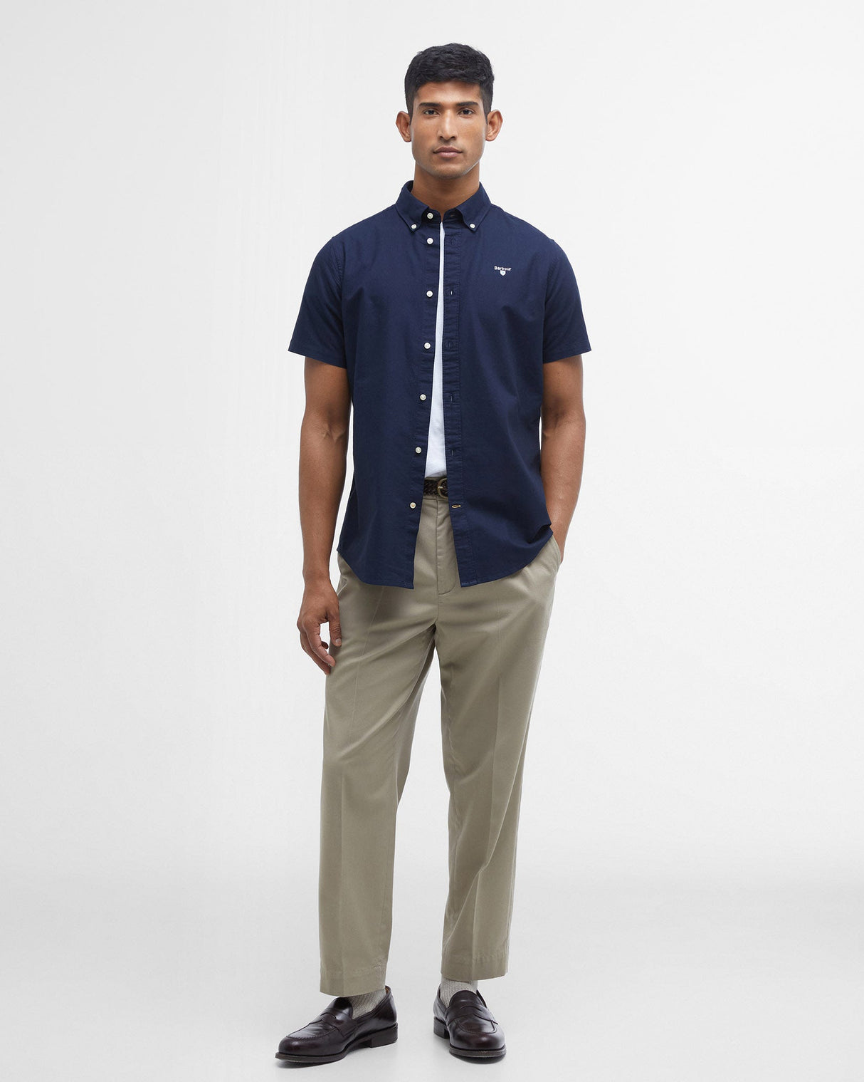 Navy Oxtown Tailored Short Sleeve Shirt