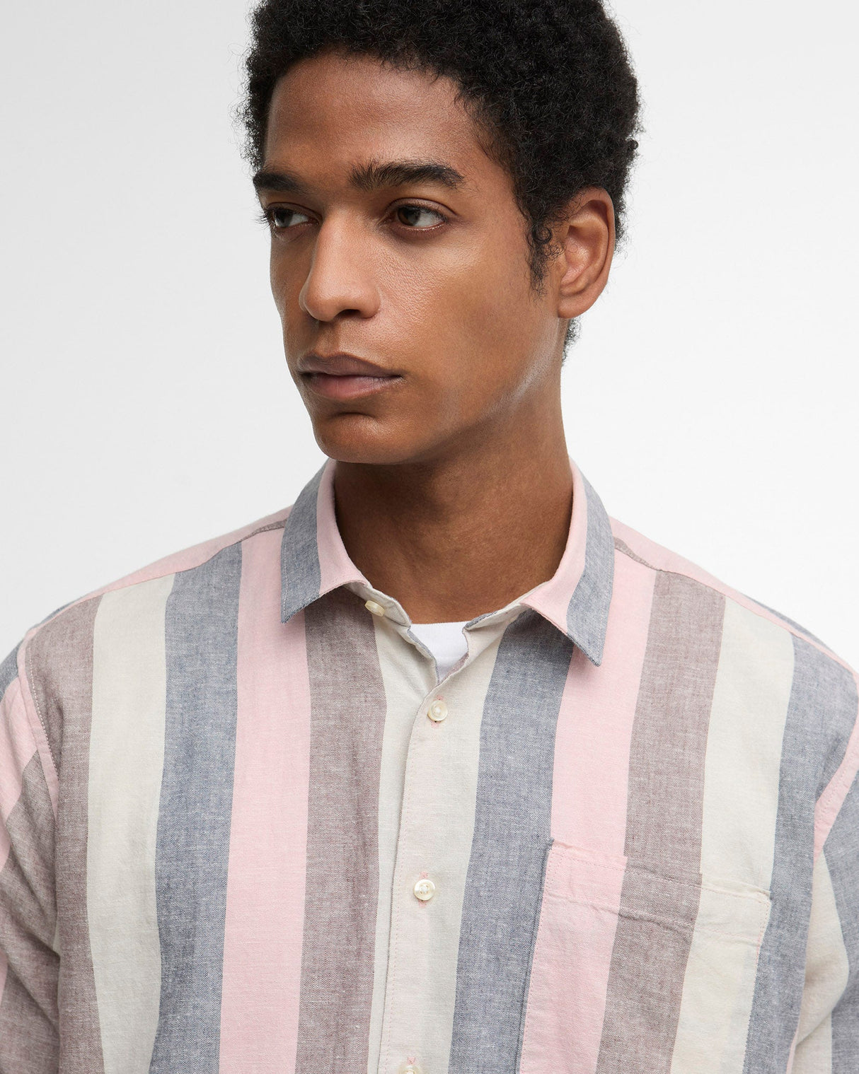 Pink Portwell Vertical Striped Short Sleeve Shirt