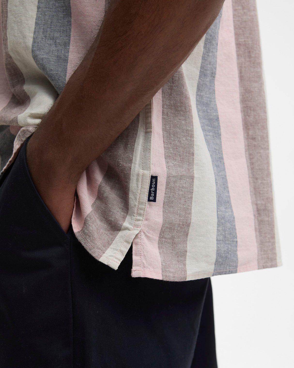 Pink Portwell Vertical Striped Short Sleeve Shirt