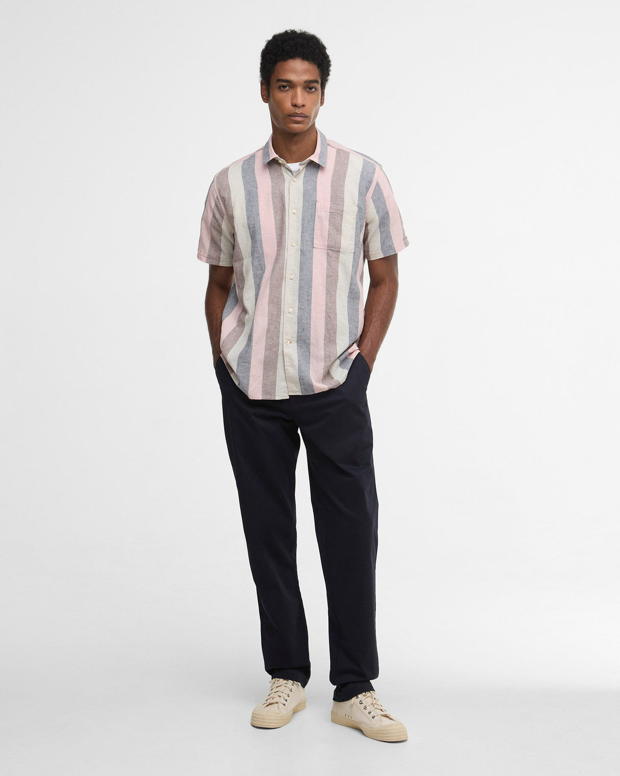 Pink Portwell Vertical Striped Short Sleeve Shirt