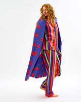 Multicolour Stripes & Red Stars Quilted Cotton Dressing Gown