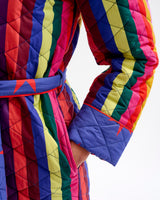 Multicolour Stripes & Red Stars Quilted Cotton Dressing Gown