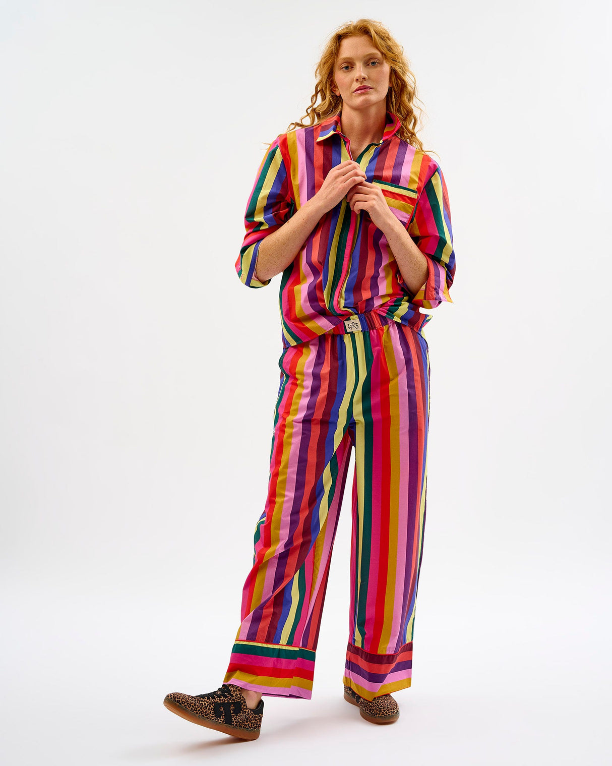 Multicolour Stripes Cotton Wide Leg Bottoms
