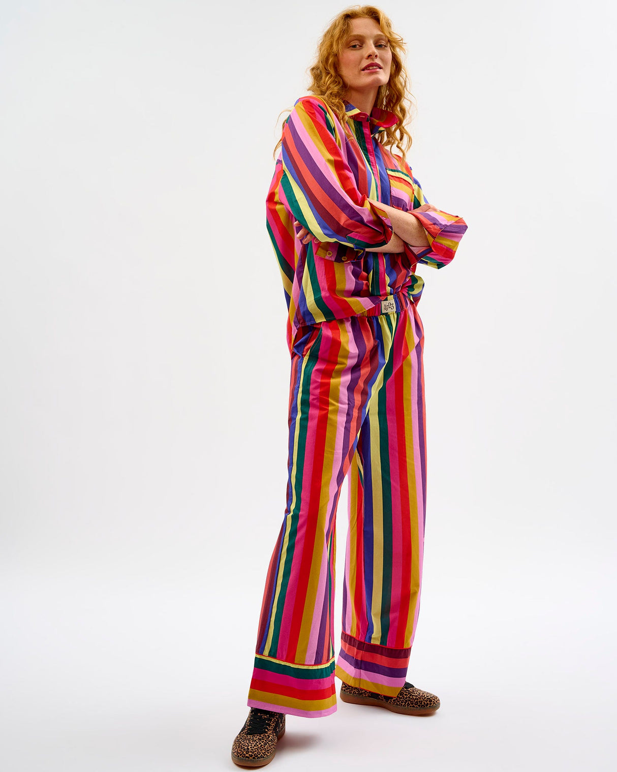 Multicolour Stripes Cotton Wide Leg Bottoms