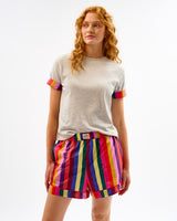 Multicolour Stripes Grey Cotton T-Shirt
