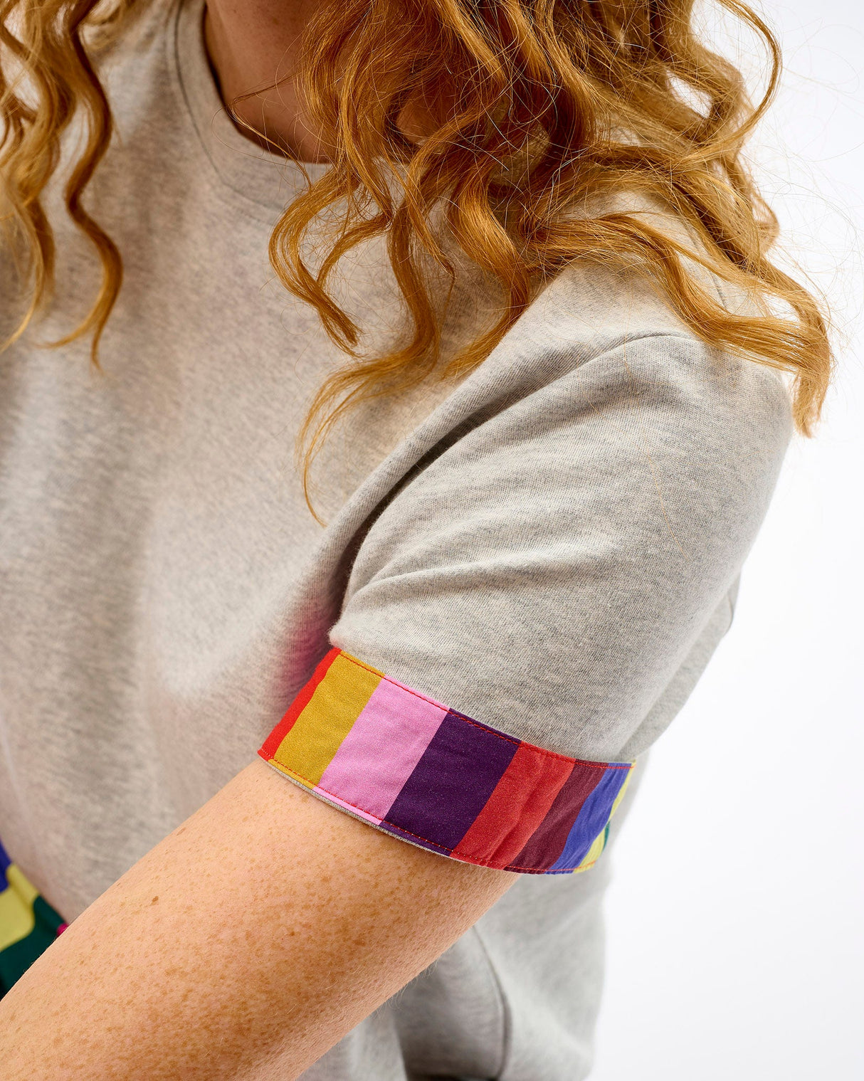Multicolour Stripes Grey Cotton T-Shirt