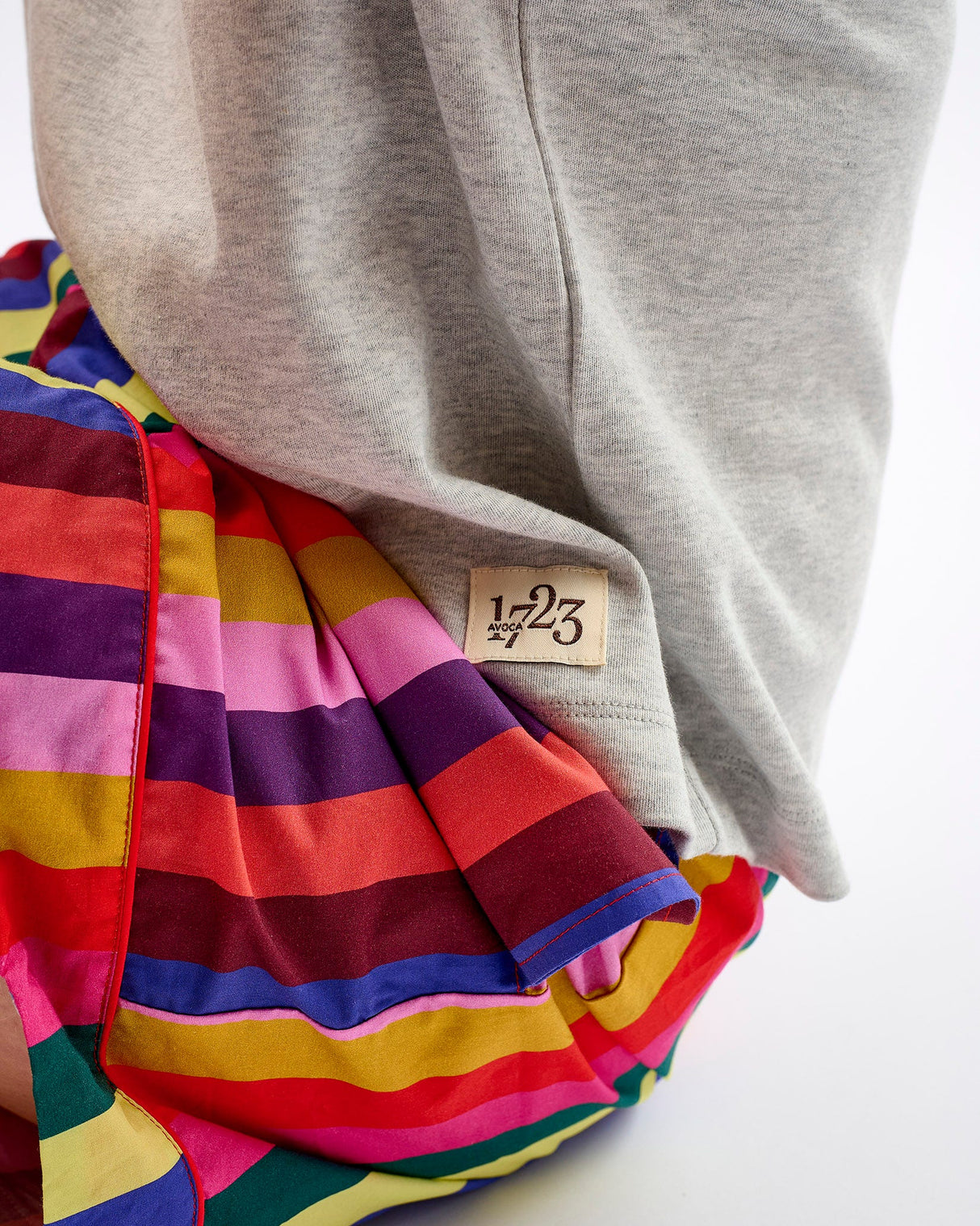 Multicolour Stripes Grey Cotton T-Shirt
