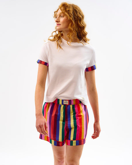 Multicolour-Stripes-White-Cotton-T-Shirt
