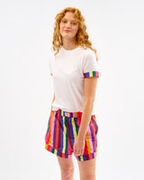 Multicolour-Stripes-White-Cotton-T-Shirt