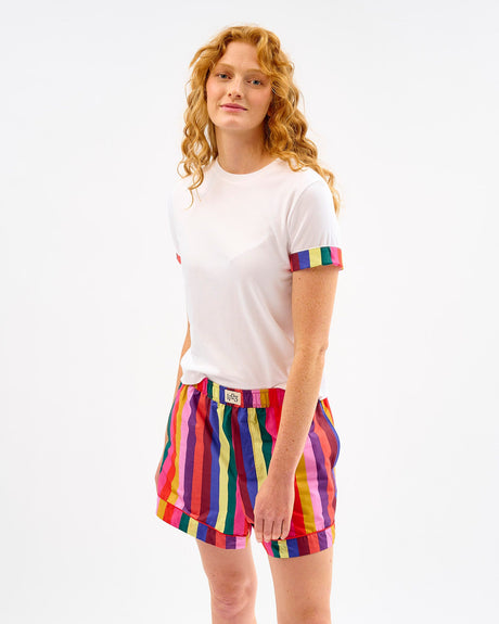 Multicolour-Stripes-White-Cotton-T-Shirt