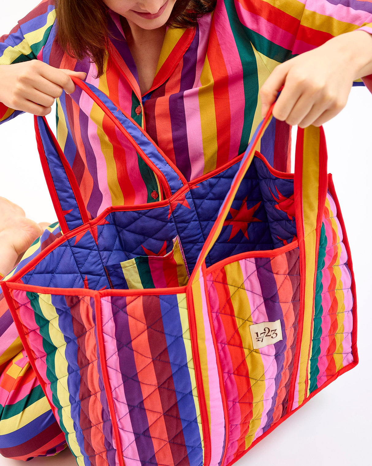Multicolour Stripes Quilted Cotton Tote Bag