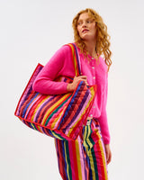 Multicolour Stripes Quilted Cotton Tote Bag