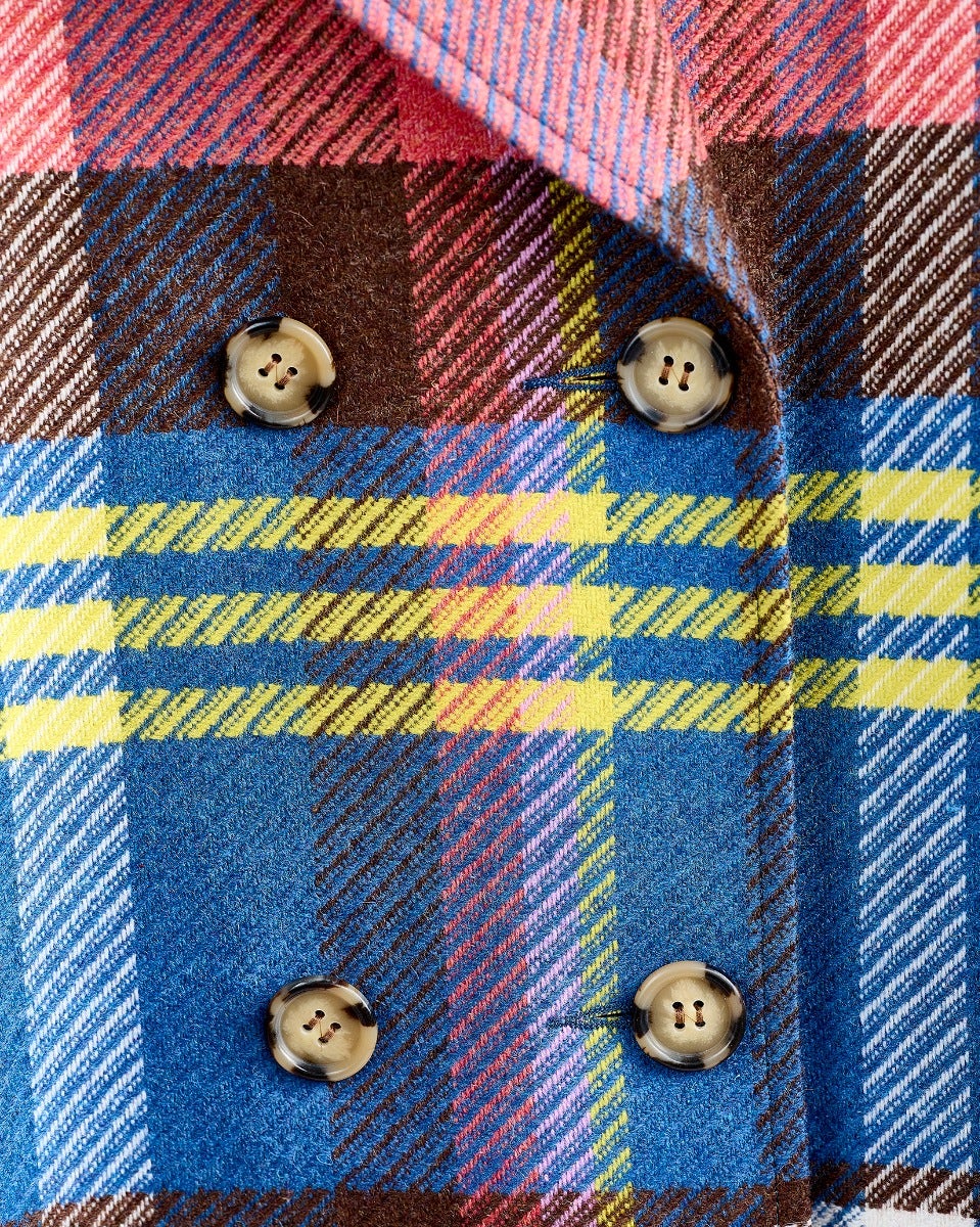 Multicolour Check Sky Lambswool Coat