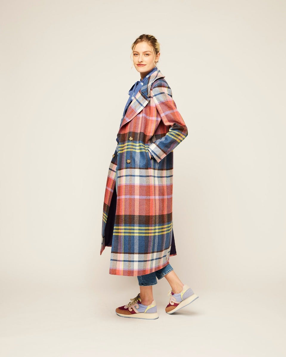 Multicolour Check Sky Lambswool Coat