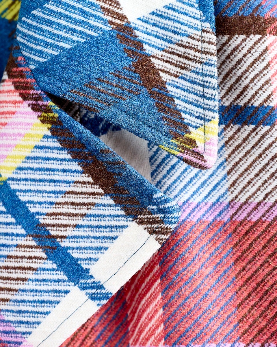 Multicolour Check Sky Lambswool Coat