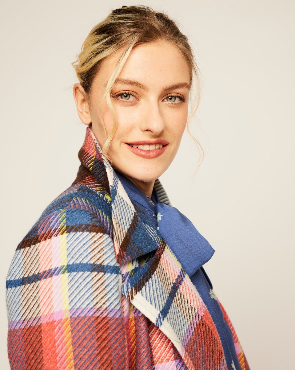 Multicolour Check Sky Lambswool Coat