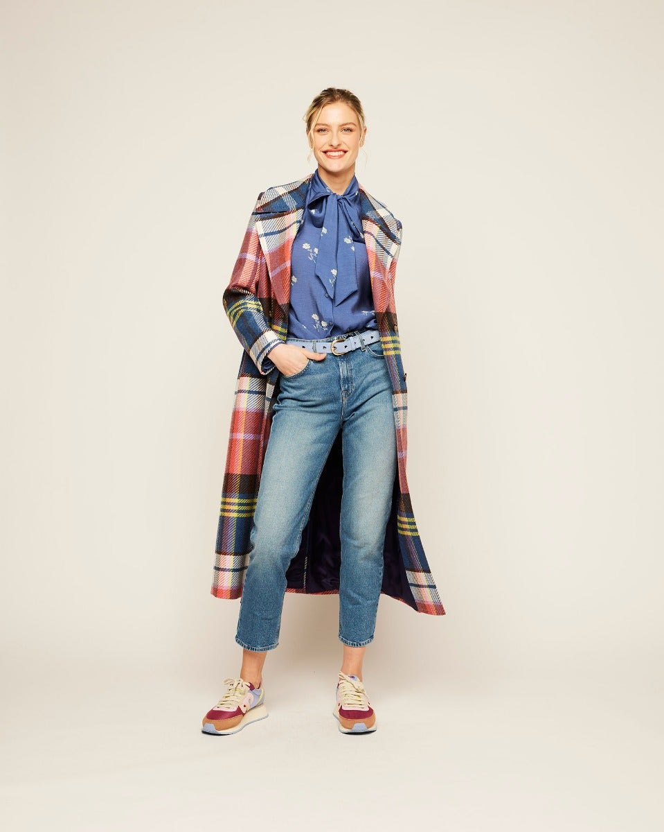 Multicolour Check Sky Lambswool Coat