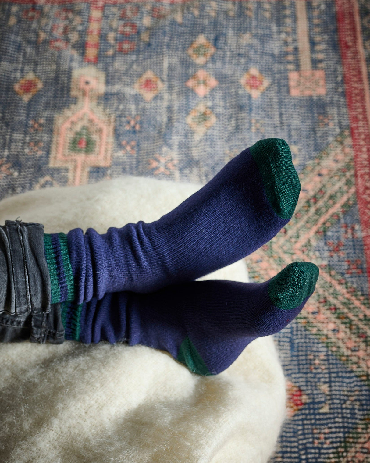 Navy & Green Cashmere Blend Men's Socks