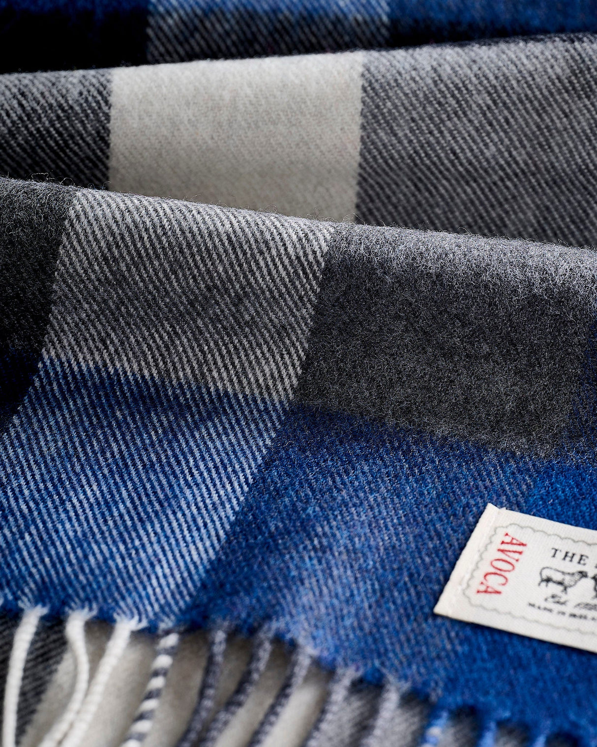 Navy & Grey Check Merino Scarf