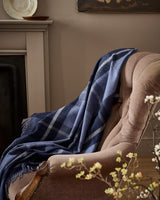 Navy Check Cashmere Blend Throw