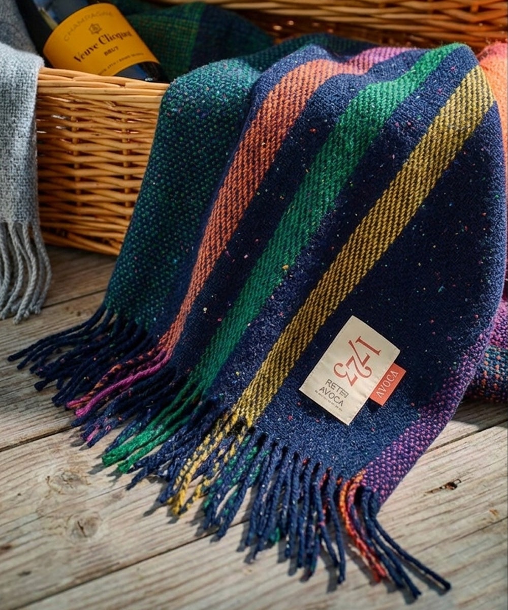 Navy Vertical Stripe Dapple Heavy Donegal Throw