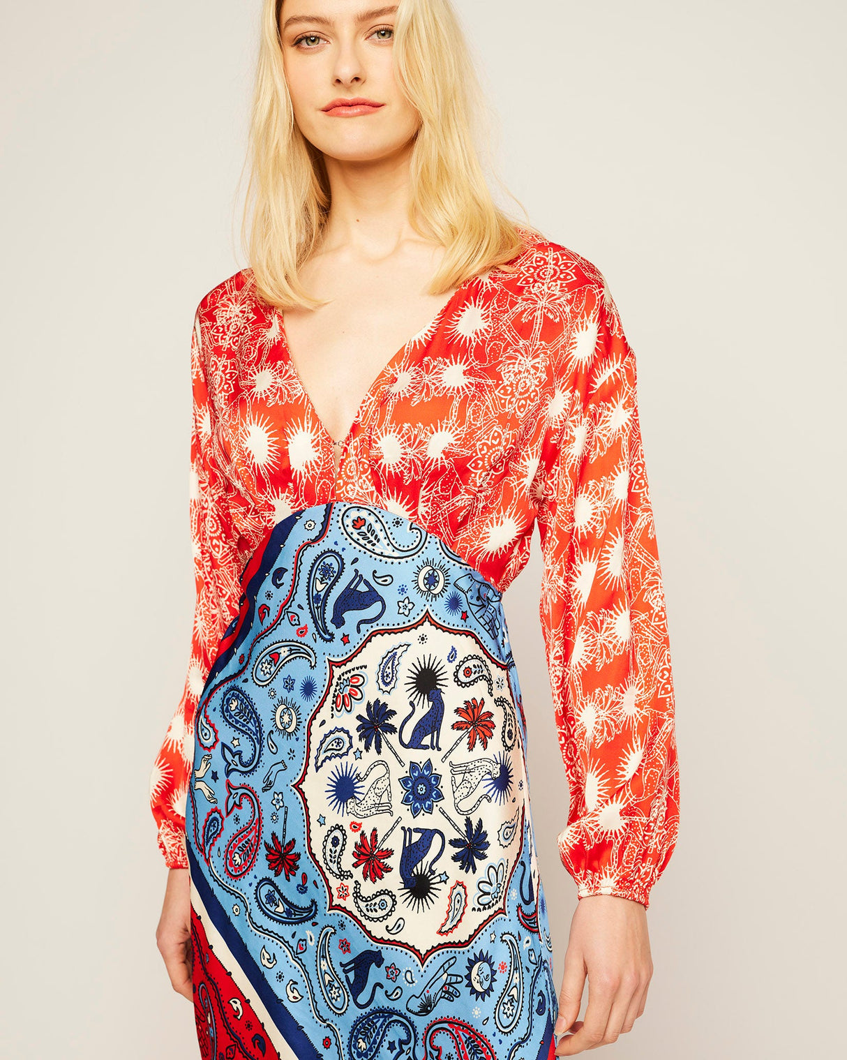 Red & Blue Bandana Print Clash Dress