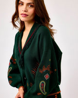 Bottle Green Embroidered Safari Cardigan