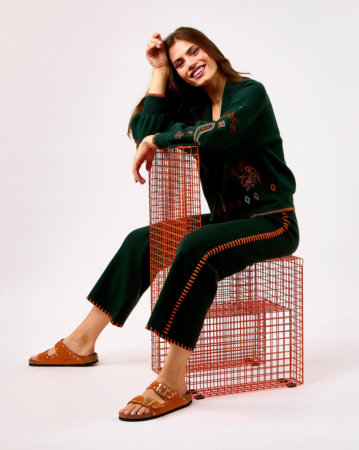 Bottle Green Embroidered Safari Cardigan